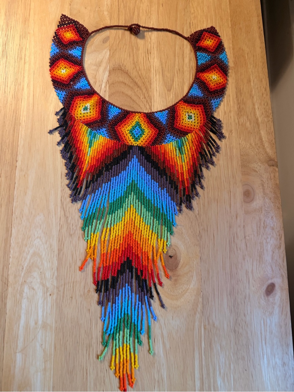 Colorful Handcrafted Seed Bead Fringe Necklace - Multicolor
